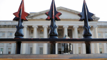 A sign marks the U.S Treasury Department in Washington