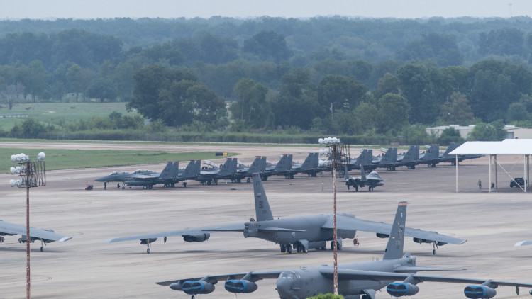 U.S. Air Force F-15E Striker Eagles from North Carolina arrive during a Hurricane Florence evacuation