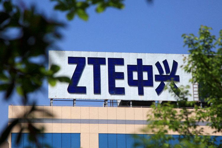 The logo of China's ZTE Corp is seen on a building in Nanjing