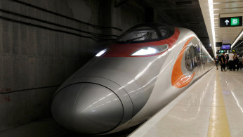 Hong Kong Express Rail train is seen at West Kowloon Terminus at the first day of service