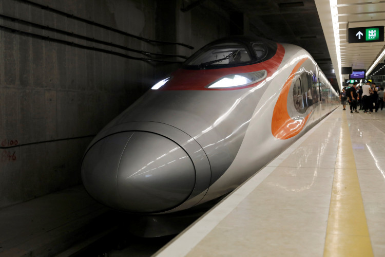 Hong Kong Express Rail train is seen at West Kowloon Terminus at the first day of service