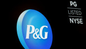 The Procter & Gamble logo displayed on a screen at the New York Stock Exchange