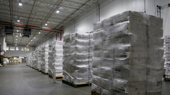 Pallets of imported frozen seafood from China are shown at Pacific American Fish Company imports (PAFCO)