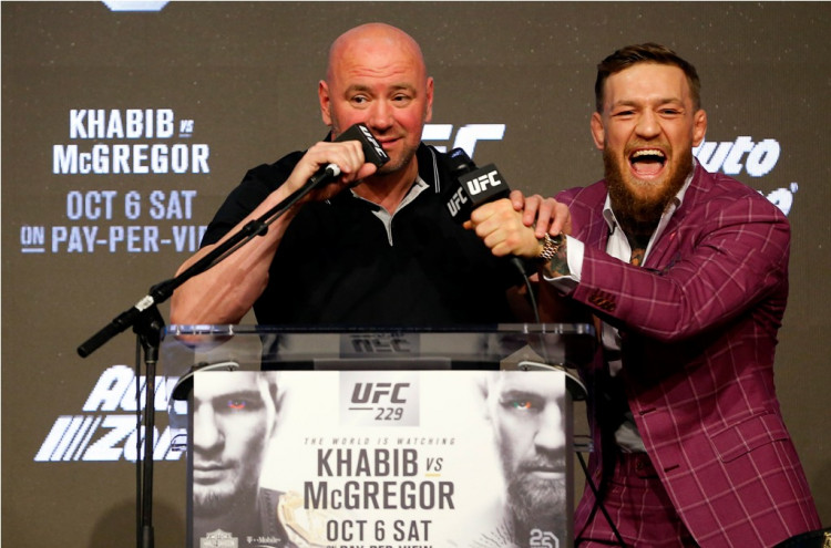 UFC president Dana White and Conor McGregor during a press conference for UFC 229 at Radio City Music Hall. Mandatory Credit: Noah K. Murray-USA TODAY Sports