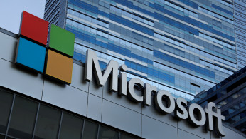 The Microsoft sign is shown on top of the Microsoft Theatre in Los Angeles, California