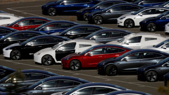 Rows of the new Tesla Model 3 electric vehicles in Richmond