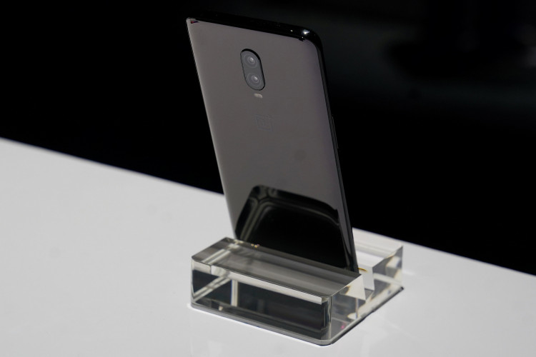 A OnePlus 6T pictured during a launch event for the new OnePlus 6T in the Manhattan borough of New York