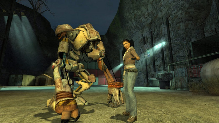 Half Life 2 Alex Vance with Dog in the Black Mesa East Scrapyard Screenshot via 