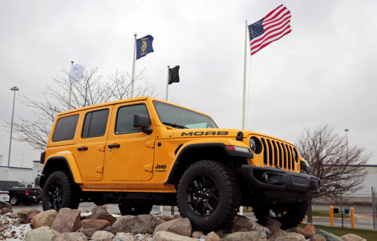 A Jeep Wrangler Moab is displayed outside the Chrysler Jeep Assembly plant in Toledo, Ohio