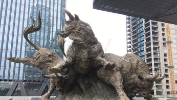 Cow sculpture outside Shenzhen Stock Exchange