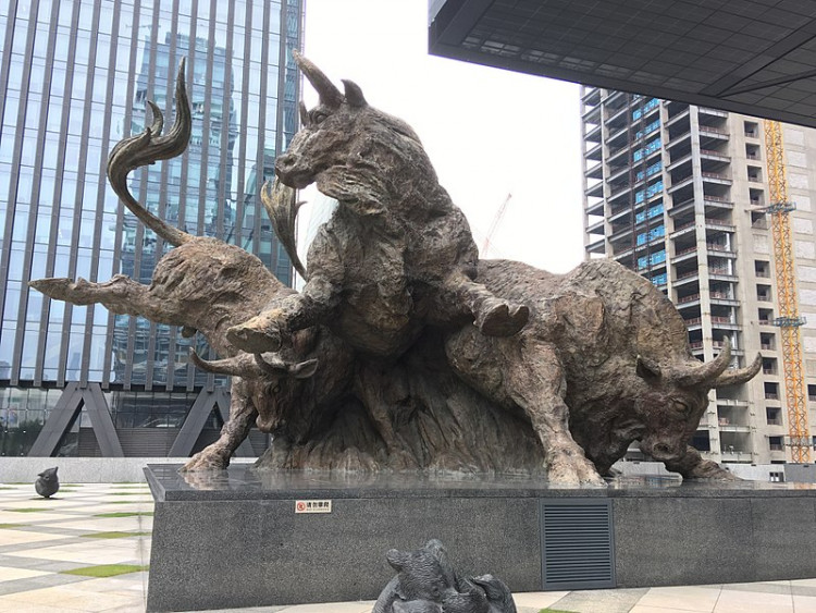 Cow sculpture outside Shenzhen Stock Exchange