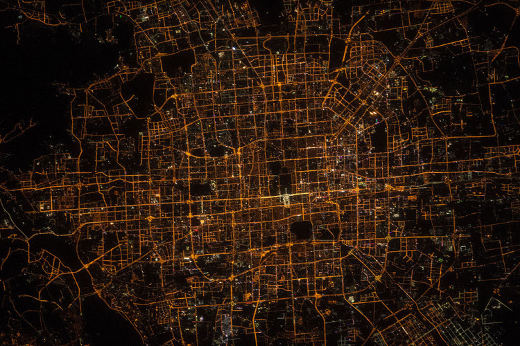 Satellite view of China at night
