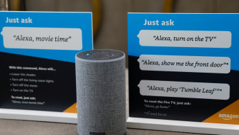 Prompts on how to use Amazon's Alexa personal assistant are seen in an Amazon ‘experience centre’ in Vallejo, California,