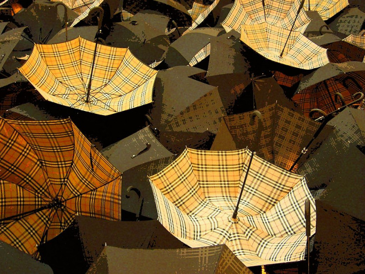 A photo of Burberry branded umbrellas