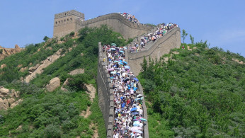 Tourists at the Great Wall of China
