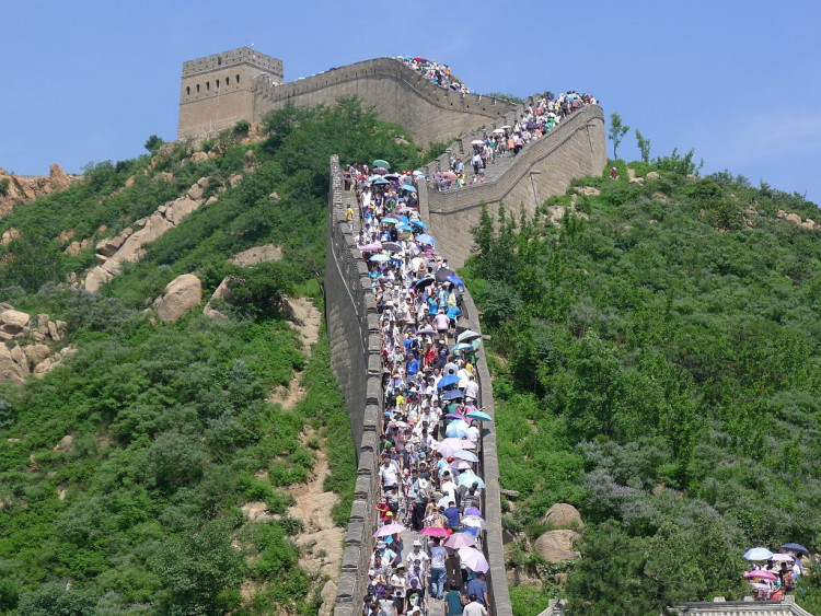 Tourists at the Great Wall of China