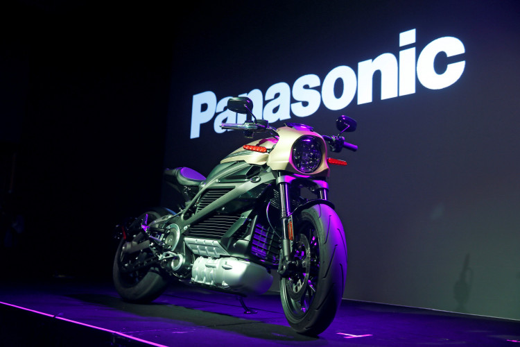 The Harley Davidson LiveWire electric motorcycle, developed in collaboration with Panasonic Automotive, is displayed at the 2019 CES in Las Vegas