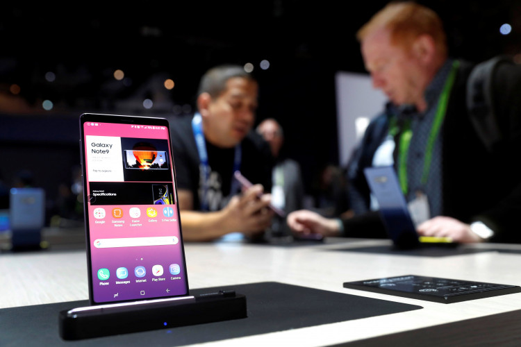 A Galaxy Note9 smartphone is displayed in the Samsung Electronics booth during the 2019 CES in Las Vegas