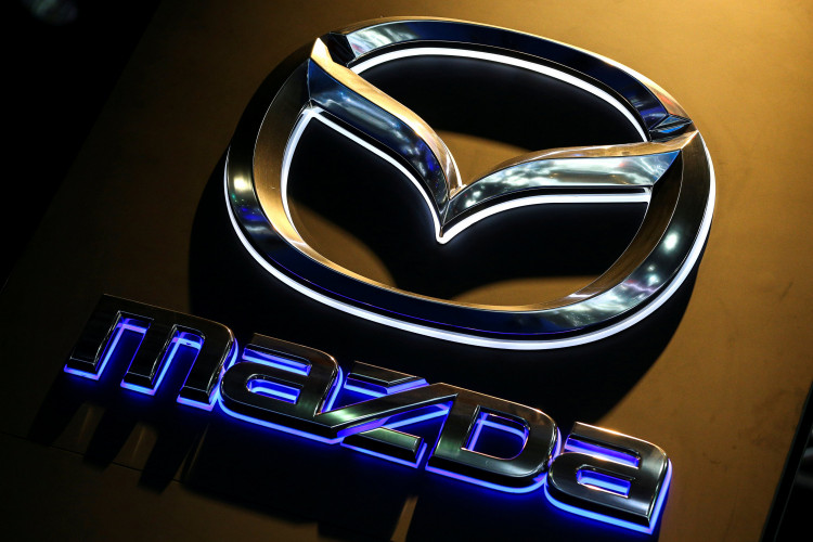 The logo of Mazda is pictured at the 38th Bangkok International Motor Show in Bangkok