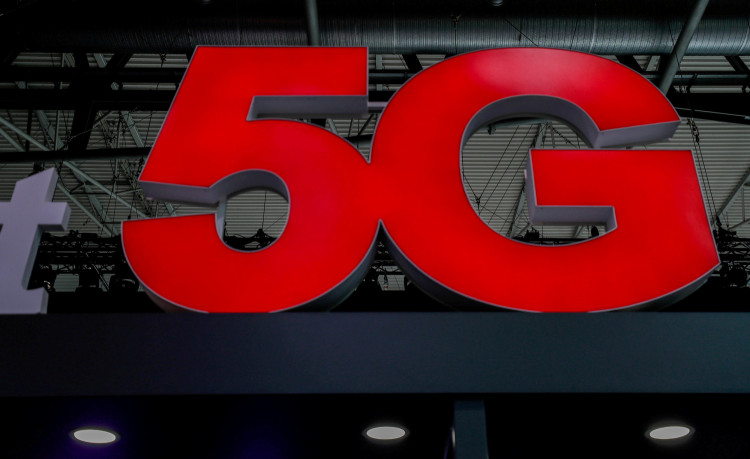 A 5G sign is seen during the Mobile World Congress in Barcelona