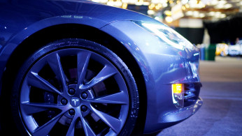 A Tesla Model S wheel is on display at the Canadian International AutoShow in Toronto