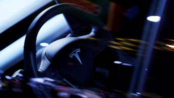 A Tesla Model S steering wheel is on display at the Canadian International AutoShow in Toronto
