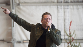 WWE Superstars “The Miz” and Alicia Fox perform during the chairman's Holiday Tour for service members at Operating Base Fenty, Dec. 24, 2017. 