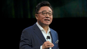 Samsung Electronics Co Ltd CEO DJ Koh speaks on stage at the company’s Unpacked event to present the company’s new Galaxy Fold phone in San Francisco
