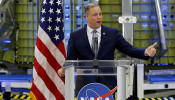 NASA Administrator Jim Bridenstine speaks about the upcoming year's budget during an address to the workers at NASA's Kennedy Space Center in Cape Canaveral