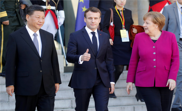 French President Emmanuel Macron, German Chancellor Angela Merkel and Chinese President Xi Jinping