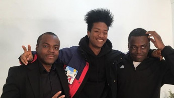 Jonathan Thon, on the right, featured here with the Nigerian-Korean model Han Hyun-Min, center, and Rabbi Thon, his brother, on the right. 