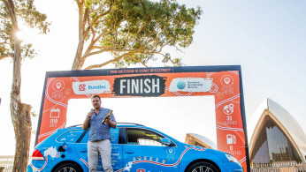 Dutch adventurer Wiebe Wakker finishes his three-year electric car journey from the Netherlands to Australia, in Sydney