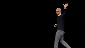 Tim Cook, CEO of Apple, says farewell at the end of an Apple special event at the Steve Jobs Theater in Cupertino