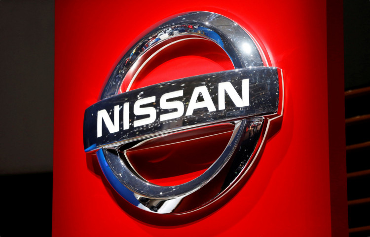 A Nissan logo is displayed at the 89th Geneva International Motor Show