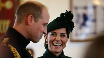 Britain's Prince William and Catherine, Duchess of Cambridge attend the St Patrick's Day Parade in Cavalry Barracks in Hounslow, Britain March 17, 2019.