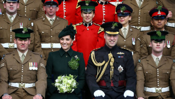 Britain's Prince William and Catherine, Duchess of Cambridge attend the St Patrick's Day Parade in Cavalry Barracks in Hounslow, Britain March 17, 2019. 