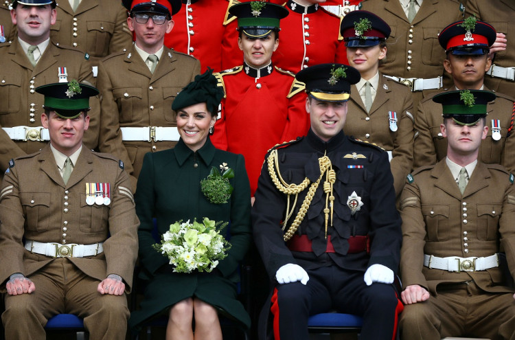 Britain's Prince William and Catherine, Duchess of Cambridge attend the St Patrick's Day Parade in Cavalry Barracks in Hounslow, Britain March 17, 2019. 