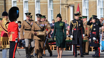 Britain's Prince William and Catherine, Duchess of Cambridge attend the St Patrick's Day Parade in Cavalry Barracks in Hounslow, Britain March 17, 2019. 