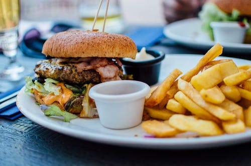 burger with fries