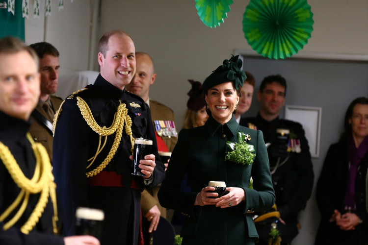 Britain's Prince William and Catherine, Duchess of Cambridge enjoy a pint of Guinness after attending the St Patrick's Day Parade in Cavalry Barracks in Hounslow, Britain March 17, 2019. 