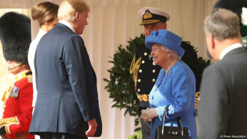 Melania and Donald seen here meeting Queen Elizabeth last year in July.