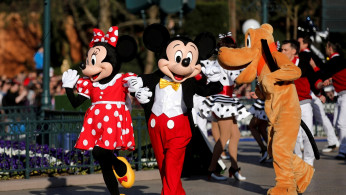 Disney characters Mickey Mouse and Minnie Mouse attend the 25th anniversary of Disneyland Paris at the park in Marne-la-Vallee, near Paris, France, April 12, 2017.