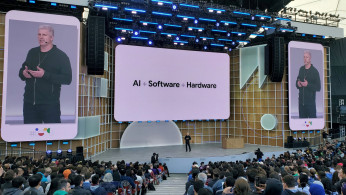 Rick Osterloh discusses new devices during the Google I/O developers conference in Mountain View