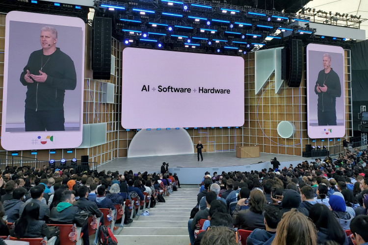 Rick Osterloh discusses new devices during the Google I/O developers conference in Mountain View