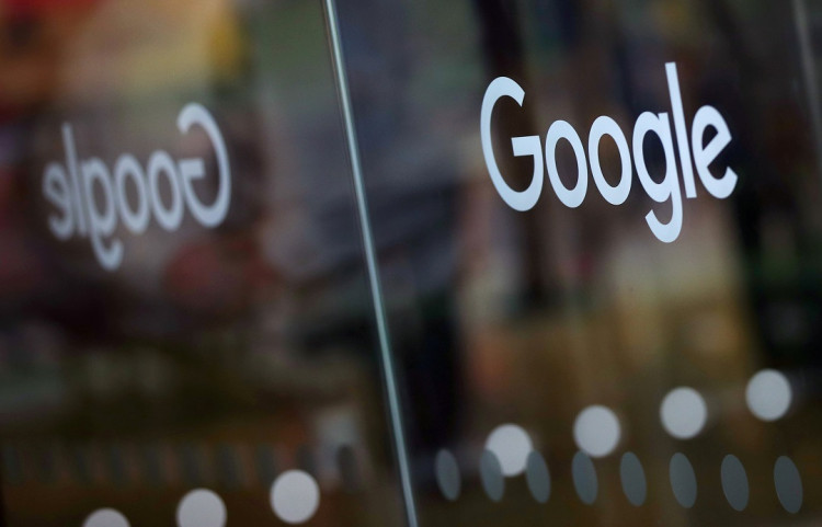 The Google logo is pictured at the entrance to the Google offices in London