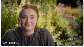 A screenshot of interview clip with Sophie Turner 