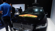 Lincoln car with self-driving equipment developed by Ford and Baidu is seen at a product launching event in Shanghai