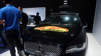 Lincoln car with self-driving equipment developed by Ford and Baidu is seen at a product launching event in Shanghai
