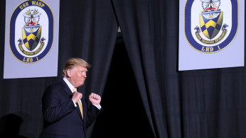 U.S. President Donald Trump participates in a Memorial Day Address aboard the USS Wasp