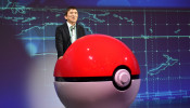 Tsunekazu Ishihara, chief executive of the Pokemon Company, speaks at a news conference in Tokyo
